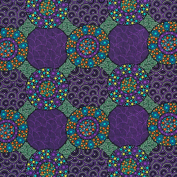 WILDFLOWERS & BUSH TUCKERS PURPLE by Aboriginal Artist CHRISTINE DOOLAN