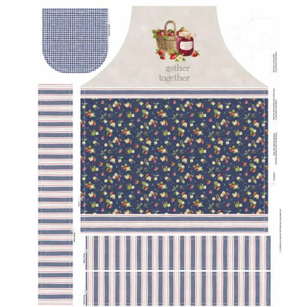 PB/ Homemade Happiness 100% Cotton Apron Panel - Strawberries Blue PB4800PA