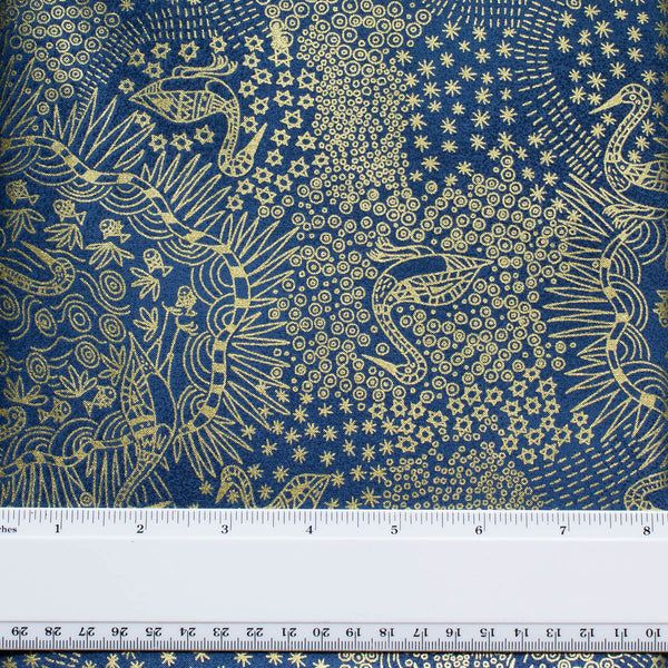 BROLGA LIFE (Blue & Metallic Gold) by Aboriginal Artist NAMBOOKA