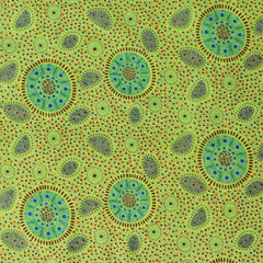 BUSH ONIONS & WILD FLOWERS GREEN by Aboriginal Artist JANE DOOLAN