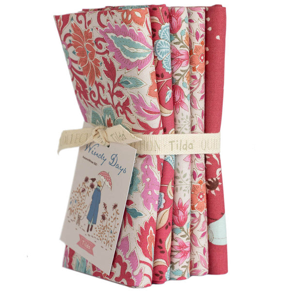 Tilda WINDY DAYS -  FAT QUARTER BUNDLE - 5 FQ's - RED/PINK