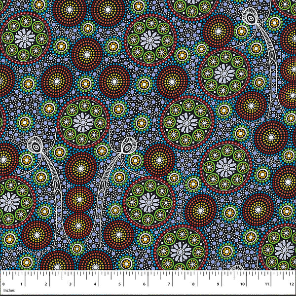 GATHERING BUSH TUCKER GREEN by Aboriginal Artist GLORIA DOOLAN