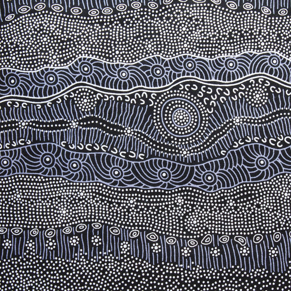 GATHERING BY THE CREEK BLACK by Aboriginal Artist Janet Long Nakamarra
