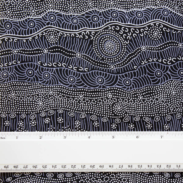 GATHERING BY THE CREEK BLACK by Aboriginal Artist Janet Long Nakamarra