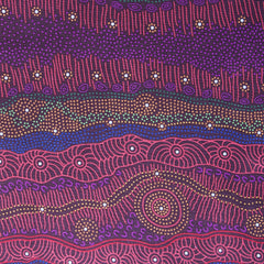 GATHERING BY THE CREEK BURGUNDY by Aboriginal Artist Janet Long Nakamarra