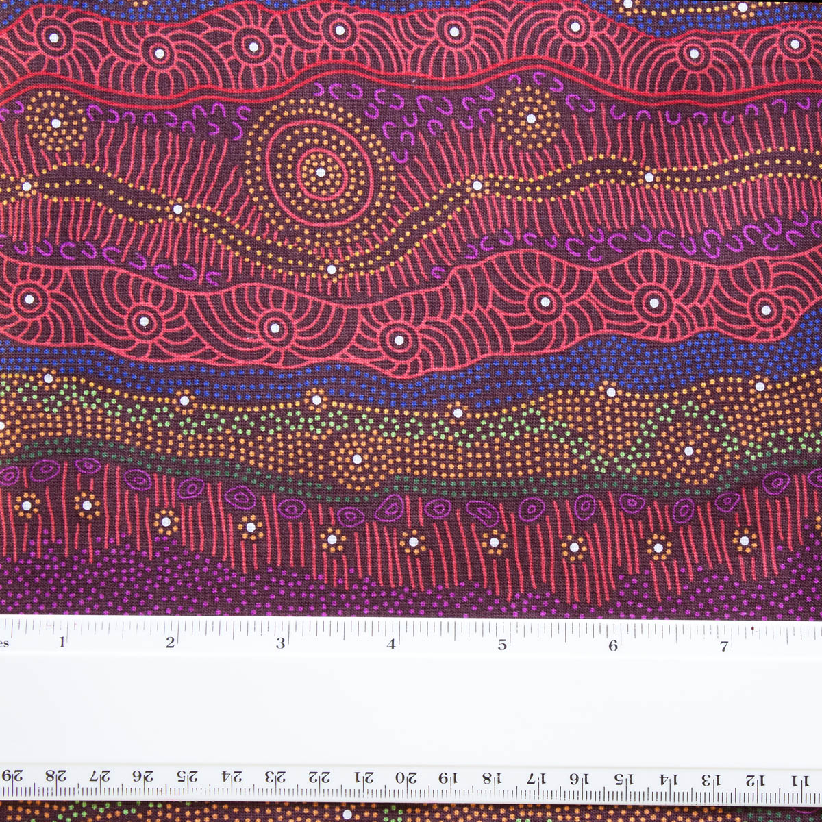 GATHERING BY THE CREEK BURGUNDY by Aboriginal Artist Janet Long Nakamarra