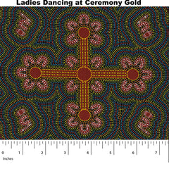 LADIES DANCING AT CEREMONY GOLD by Australian Aboriginal Artist Margaret Wallace