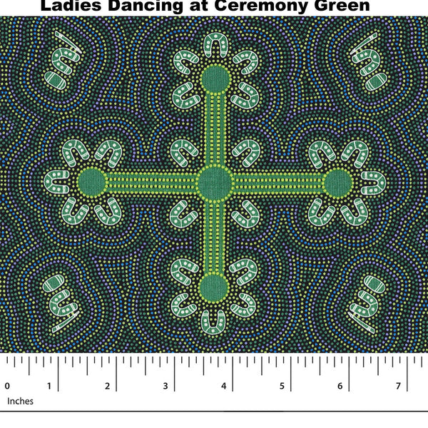 LADIES DANCING AT CEREMONY GREEN by Australian Aboriginal Artist Margaret Wallace