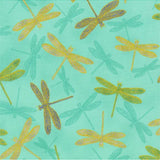 RK/ AURELIA - Dragonflies Green - Metallic Gold Detail