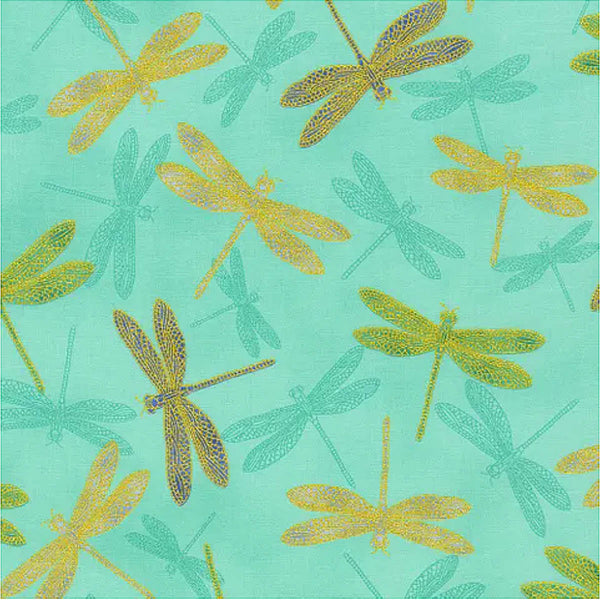 RK/ AURELIA - Dragonflies Green - Metallic Gold Detail