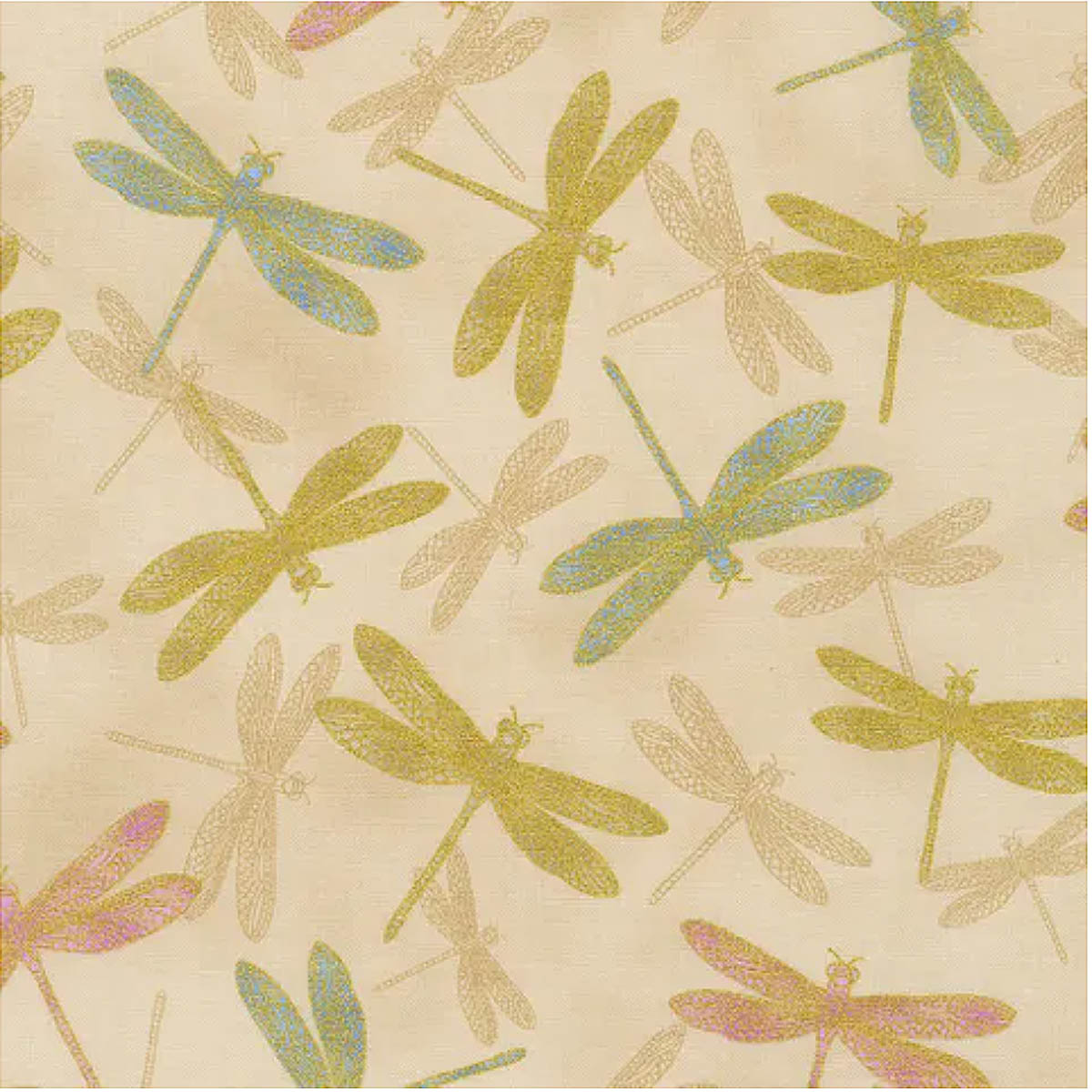 RK/ AURELIA - Dragonflies Ecru - Metallic Gold Detail