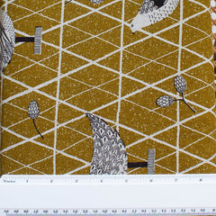 NU/ SASAZUKA BIRDS CHARTREUSE - Traditional Japanese Print - 55% Linen 45% Cotton