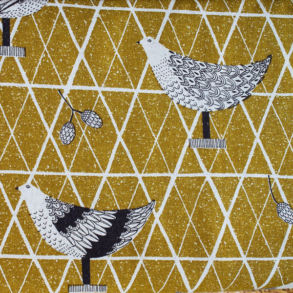 NU/ SASAZUKA BIRDS CHARTREUSE - Traditional Japanese Print - 55% Linen 45% Cotton