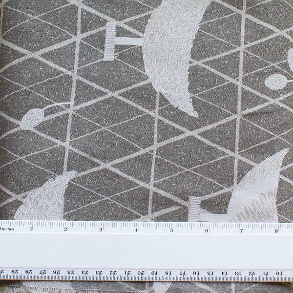 NU/ SASAZUKA BIRDS GREY - Traditional Japanese Print - 55% Linen 45% Cotton