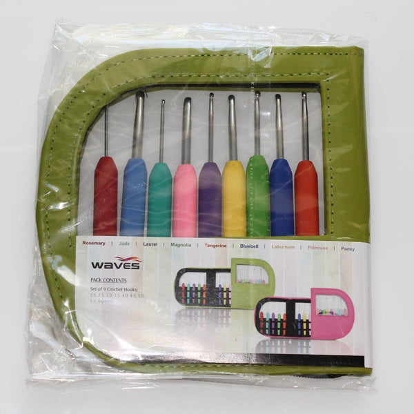 KnitPro - WAVES - Set of 9 Aluminum Crochet Hooks in "Soft-Feel' Ergonomic Handle